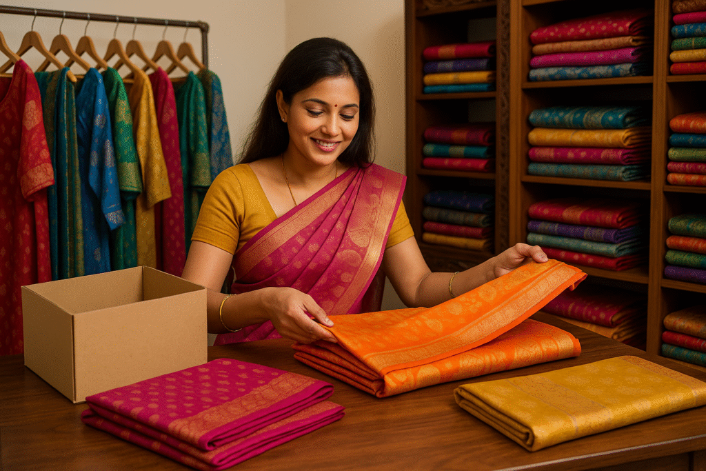 Women Owner in Her Saree Shop