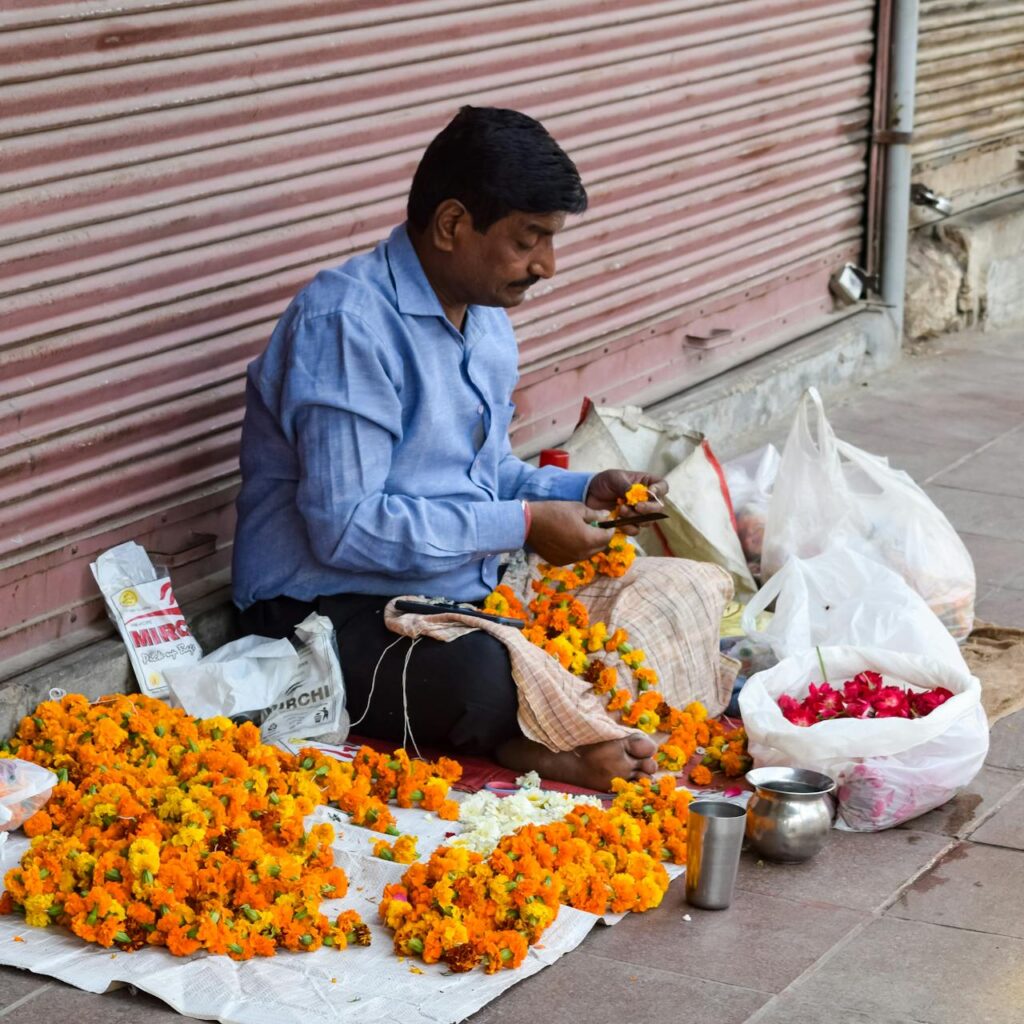 An Indian Flower Seller (Street Vendor)