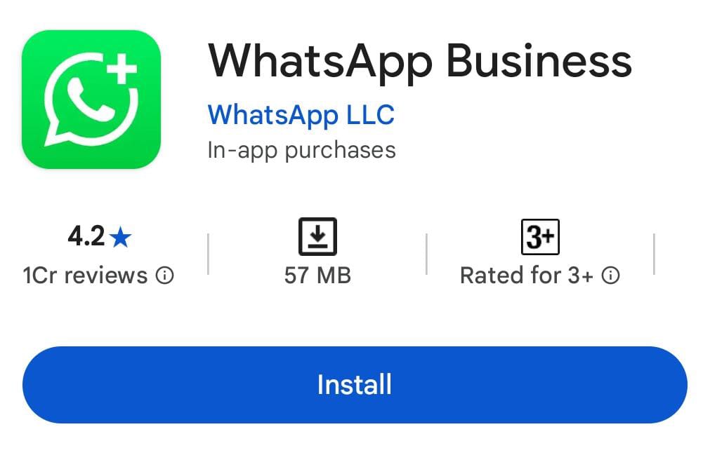 WhatsApp Business App Installation Page in Google Play Store