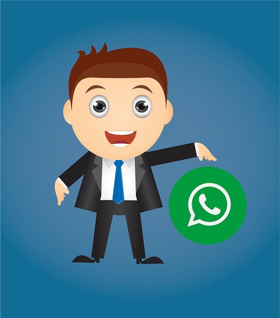 Cartoon of Businessman Handling Whatsapp Icon