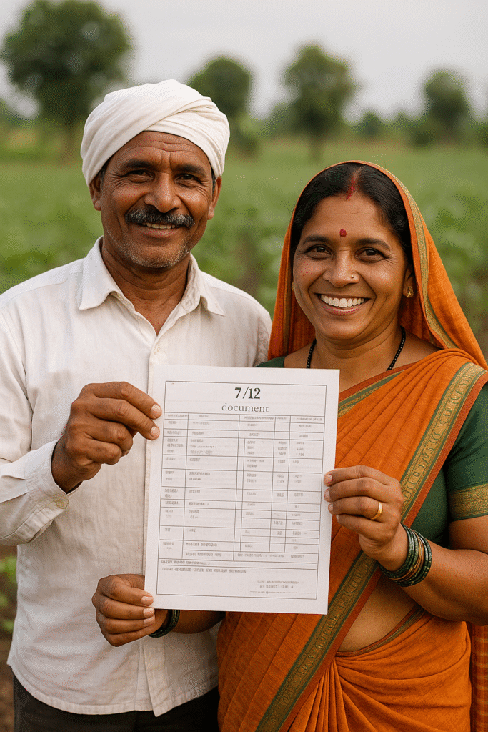 Marathi Couple Holding 7/12 Extract Specimen (Representative Image)